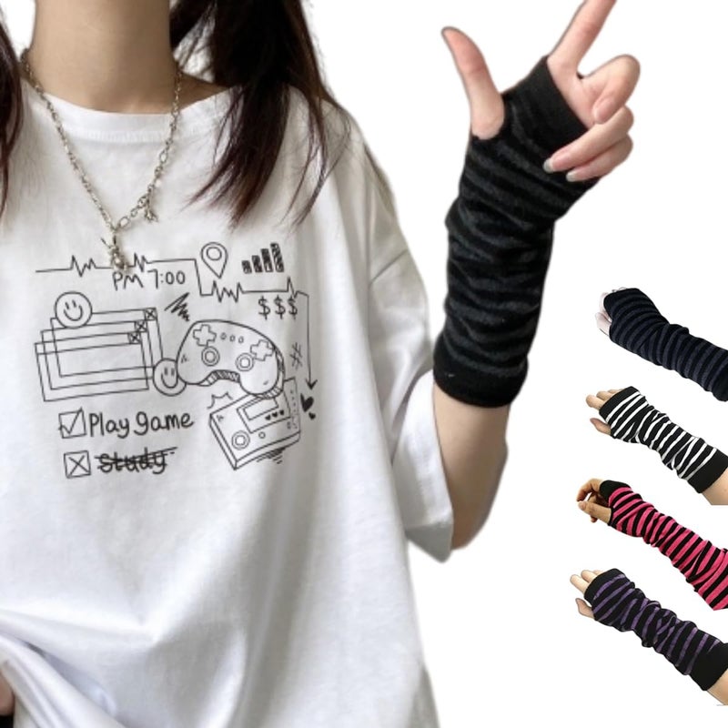 VTTDB Arm covers cute women kawaii japanese harajuku Goth Half Finger Knitted Arm Warmer Y2K Gloves Arm Sleeve for girl - Image 1